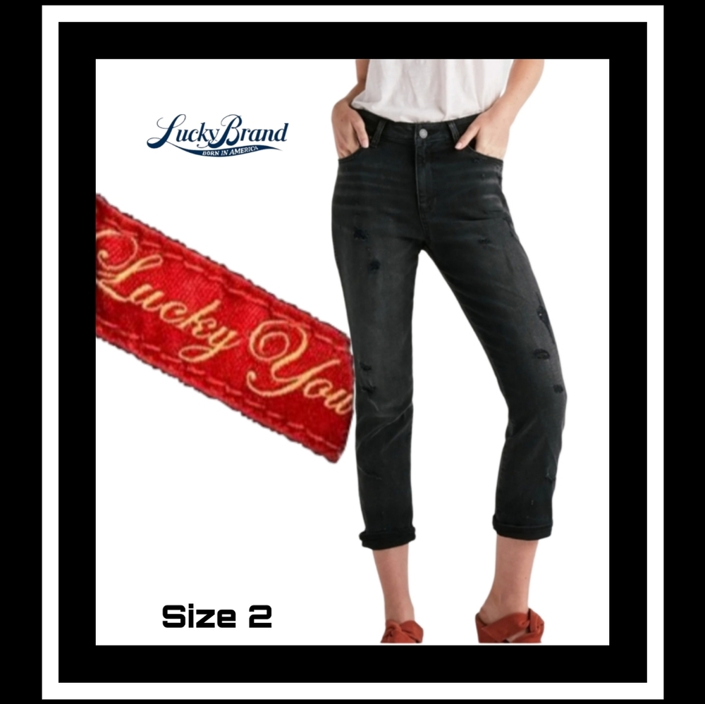 Lucky Brand Jeans High Rise Tomboy Distressed Denim Black Size 2